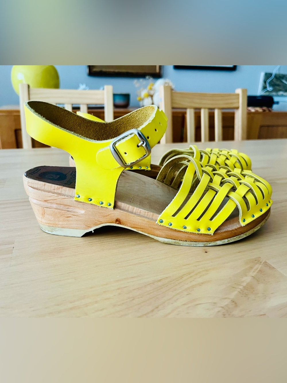 Troentorp Scandinavian Wood Sole Yellow Woven Leather Clog Sandal - 36 (~6.5)!!